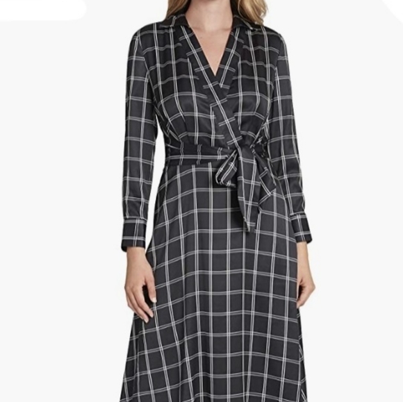 Long Sleeve Surplus VNeck WrapDress BlackWindowpane - Picture 4 of 6